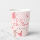 ピンクの蝶と花ソフトピンクの赤ちゃんシャワー 紙コップ (裏面)