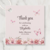 ピンクの蝶と花ベビーシャワーありがとう フェイバータグ (正面)