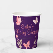 ピンクの蝶と花紫色の赤ちゃんシャワー 紙コップ (裏面)