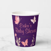 ピンクの蝶と花紫色の赤ちゃんシャワー 紙コップ (正面)