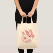 ピンクの蝶と花 トートバッグ (正面(商品))