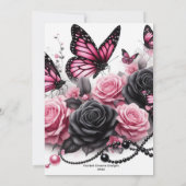 ピンクの蝶と黒真珠のバラ 招待状 (裏面)