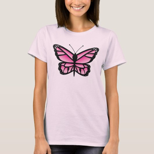 ピンクの蝶のイラスト Tシャツ (正面)