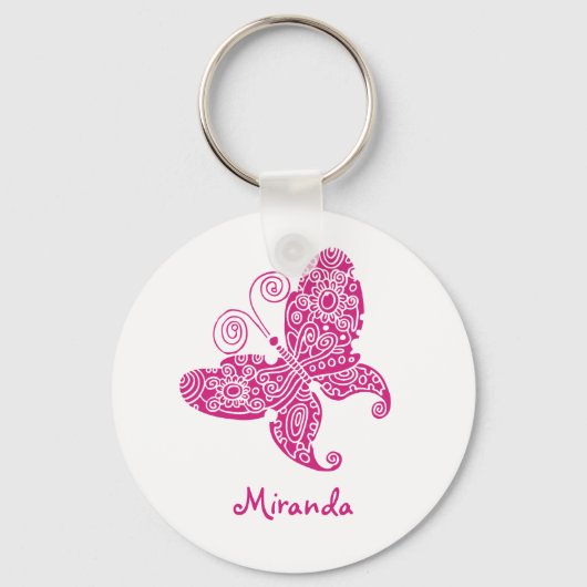 ピンクの蝶のカスタマイズ可能 キーホルダー (正面)