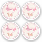 ピンクの蝶のキスとベビーは赤ちゃんのシャワーを願う シール (正面)