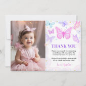 ピンクの蝶のキス 誕生日写真 ありがとう サンキューカード (正面)