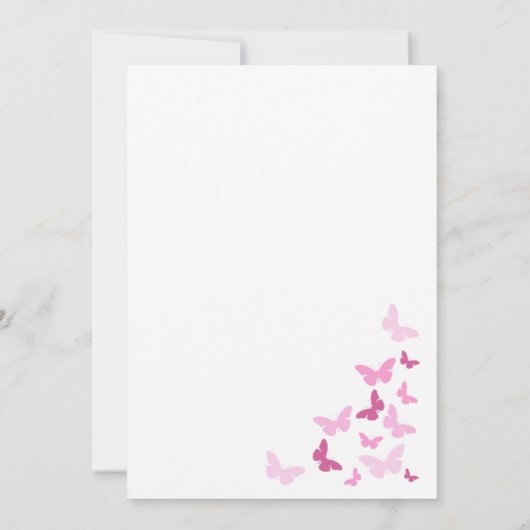 ピンクの蝶のキンセアニエラ ゴールド カスタム 招待状 (裏面)