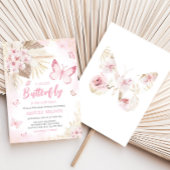 ピンクの蝶のベイビーシャワー 招待状