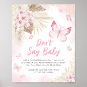 ピンクの蝶のベビーシャワー "Baby"と書かないサイン ポスター (正面)