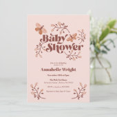ピンクの蝶のボホ ベイビー シャワー 招待状 (スタンド正面)
