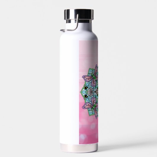 ピンクの蝶のマンダラお洒落ーの手描き ウォーターボトル (右面)