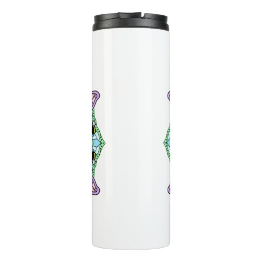 ピンクの蝶のマンダラお洒落ーの手描き タンブラー (裏面)