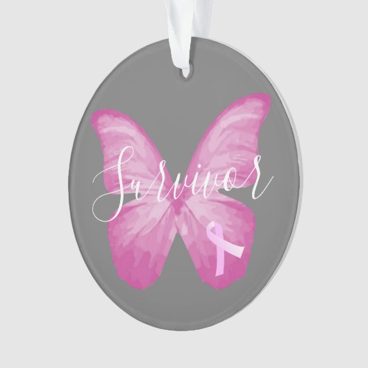ピンクの蝶の乳がんを克服した人 オーナメント (正面)