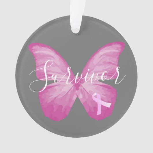 ピンクの蝶の乳がんを克服した人 オーナメント (正面)