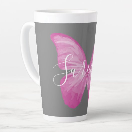 ピンクの蝶の乳がんを克服した人 カフェラテマグ (左アングル)
