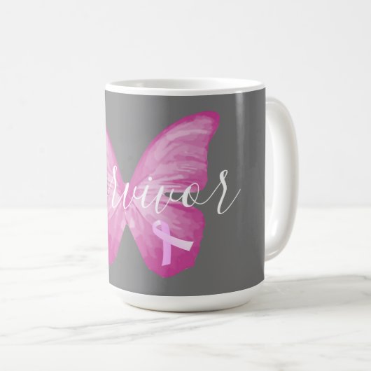 ピンクの蝶の乳がんを克服した人 コーヒーマグカップ (正面右)