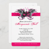 ピンクの蝶の仮装マスクの衣装ハロウィーン 招待状 (正面/裏面)