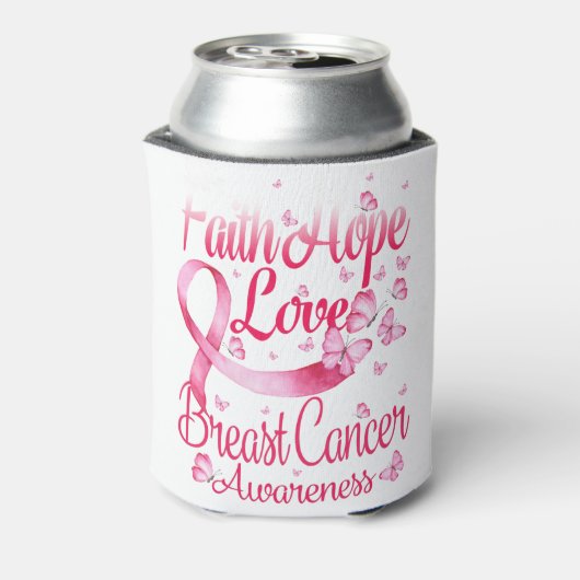 ピンクの蝶の信仰の希望の乳がん 缶クーラー (缶裏面)