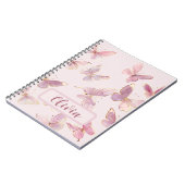 ピンクの蝶の子供用パーソナライズノートブック ノートブック (左側)
