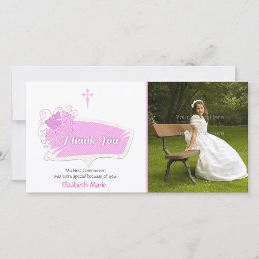 ピンクの蝶の宗教写真カード サンキューカード (正面)