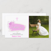 ピンクの蝶の宗教写真カード サンキューカード (正面/裏面)