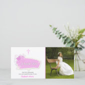 ピンクの蝶の宗教写真カード サンキューカード (スタンド正面)