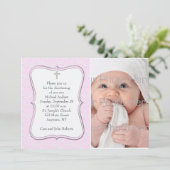 ピンクの蝶の宗教的な写真カード 招待状 (スタンド正面)