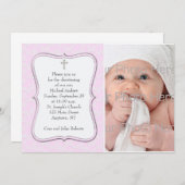 ピンクの蝶の宗教的な写真カード 招待状 (正面/裏面)