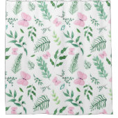 ピンクの蝶の植物緑の水色 シャワーカーテン (正面)