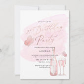 ピンクの蝶の水彩 チャンピエ 21 DIY 年 招待状 (正面)