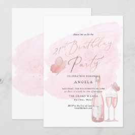 ピンクの蝶の水彩 チャンピエ 21 DIY 年 招待状