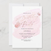 ピンクの蝶の水色シャンパン20 DIY年 招待状 (正面)