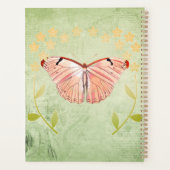 ピンクの蝶の緑のフローラ背景 プランナー手帳 (裏面)