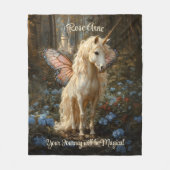 ピンクの蝶の翼の馬と白いユニコーン フリースブランケット (正面)