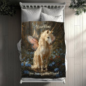 ピンクの蝶の翼の馬と白いユニコーン フリースブランケット