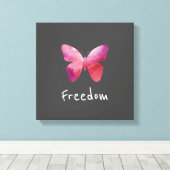ピンクの蝶の自由お洒落 キャンバスプリント (インサイチュ (ウッドフロア))