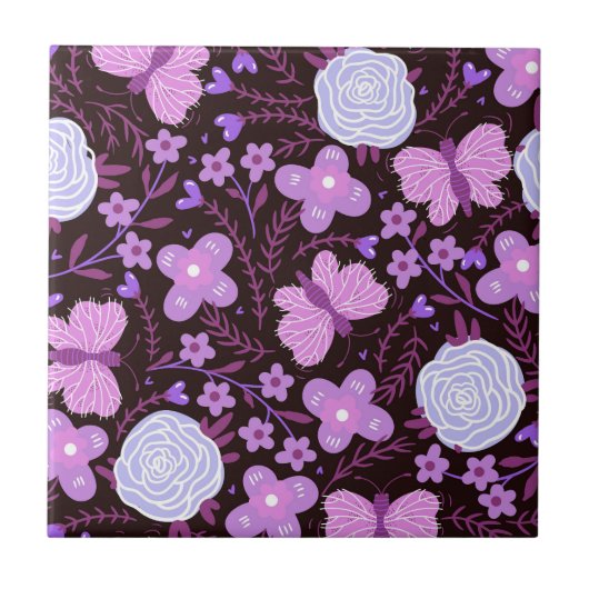 ピンクの蝶の花 タイル (正面)