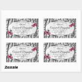 ピンクの蝶の製品ラベルと白い木の樹皮 長方形シール (シート)