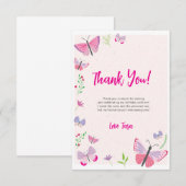 ピンクの蝶の誕生日お礼カード サンキューカード (正面/裏面)