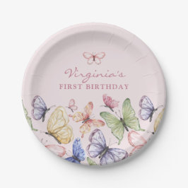 ピンクの蝶の誕生日 ペーパープレート