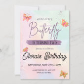 ピンクの蝶の誕生日 招待状 (正面)
