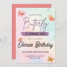 ピンクの蝶の誕生日 招待状