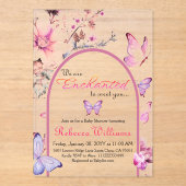 ピンクの蝶の赤ちゃんシャワーに出会えて魅了された アクリル招待状 (正面)