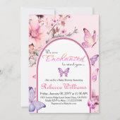 ピンクの蝶の赤ちゃんシャワーに出会えて魅了された 招待状 (正面)