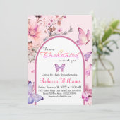 ピンクの蝶の赤ちゃんシャワーに出会えて魅了された 招待状 (スタンド正面)