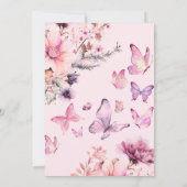ピンクの蝶の赤ちゃんシャワーに出会えて魅了された 招待状 (裏面)