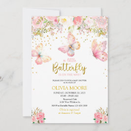 ピンクの蝶の赤ちゃんシャワーの招待状 招待状