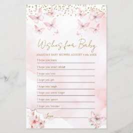 ピンクの蝶の赤ちゃんシャワーの願いベビーゲーム