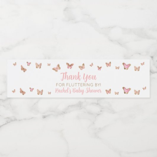 ピンクの蝶の赤ちゃんシャワー好意ウォーターボトルラベ ペットボトルラベル (シングルラベル)