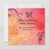 ピンクの蝶の赤ちゃん女の子のシャワーフォトテンプレート 招待状 (裏面)